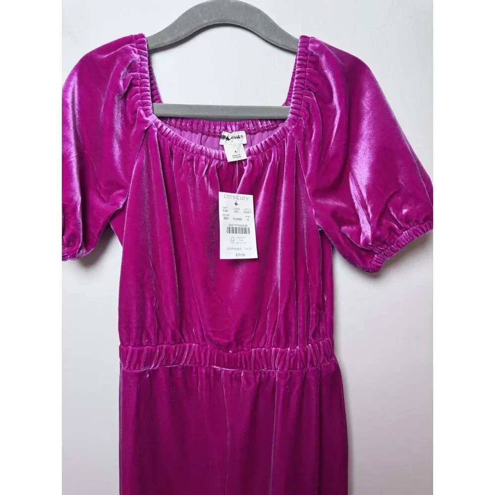 J. Crew Crewcuts Girl's Size 4 Velvet Jumpsuit Romper Pantsuit In Berry $80 NWT